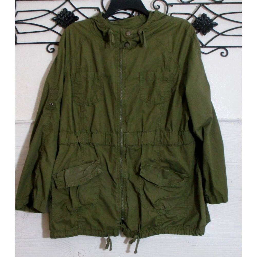 Loft Safari Jacket Women's Size LP Green Long Sleeve Full Zip Pockets